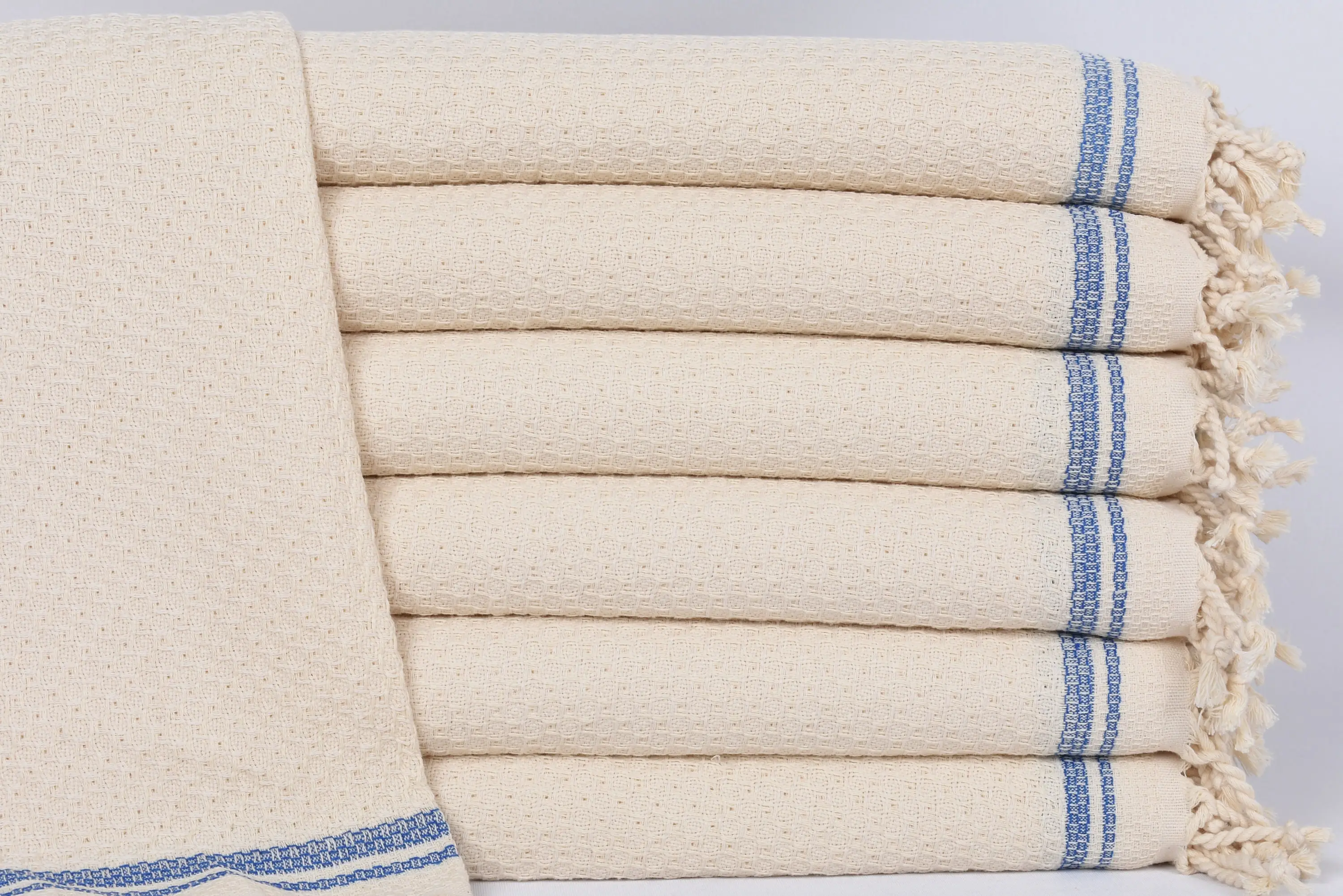 Personalized Turkish Cotton Sax Blue Striped Tea Towel, 38x18 Inches - 1