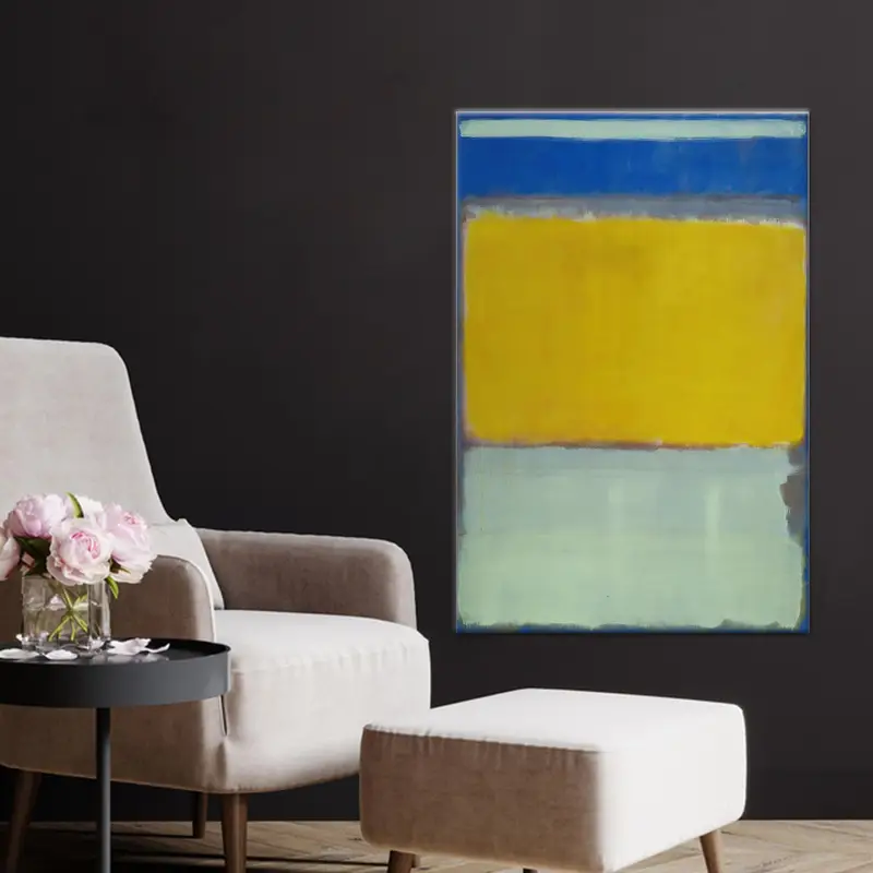 現代表現主義のブルー&イエロープリントキャンバスアート