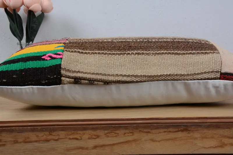 Cushion, Handwoven Pillow Cover Cushion, Vintage Kilim Throw Pillow, Boho Pillow, 12x24 Brown Pillow Sham, Boho Pillow Sham Cover - 5