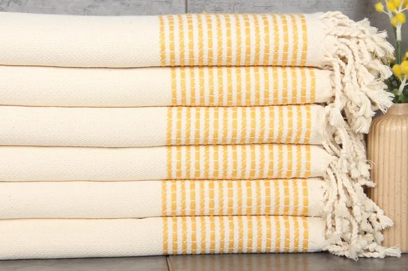 Turkish Beach Towel Organic Cotton Beige Stripes, 36x69 Inches