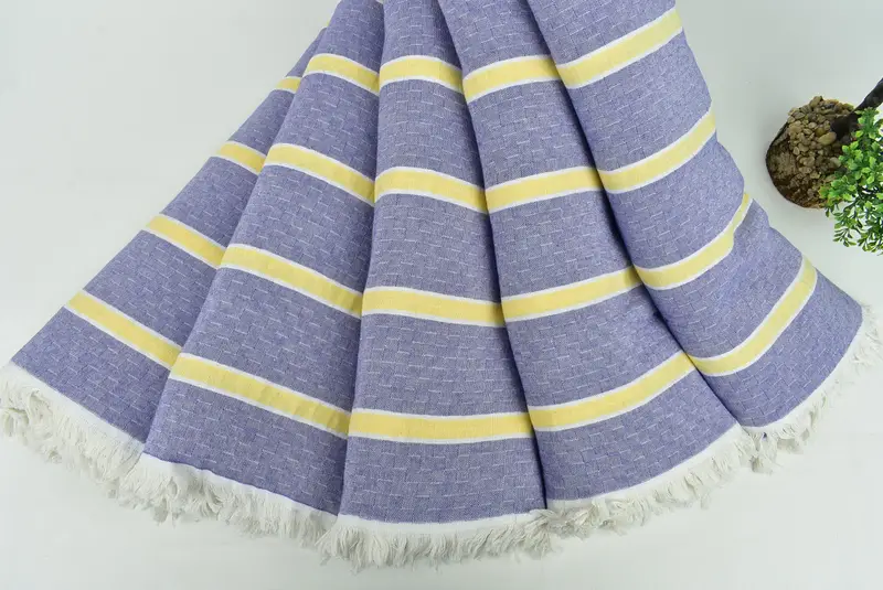 Custom Shower Curtain, Bridal Shower Gift, Woven Blanket, Family Gift Basket, 96x84 Cotton Striped Towel, Housewarming Gift, King Size Bedspread - 4