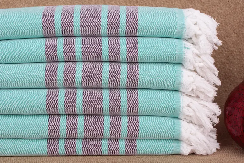 Monogram Beach Towel Turkish Cotton Mint-Burgundy Chevron, 40x63 Inches