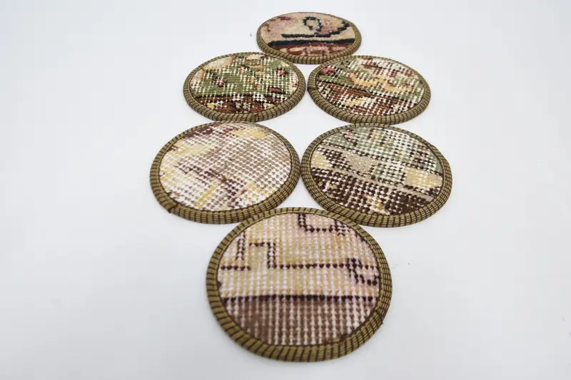 Bohemian Round Coaster, Brown and Beige Non-Slip Pad