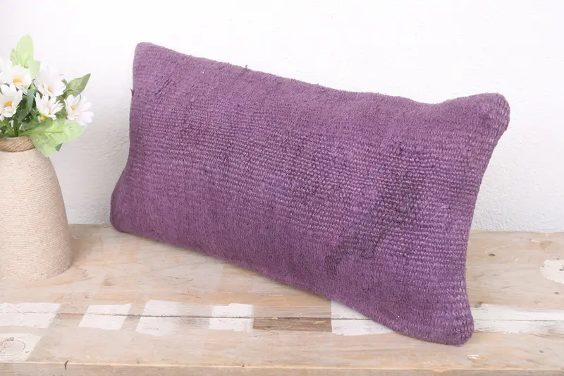 Ethnical Kilim Rug Pillow, 8x16 Purple Pillow, Antique Pillows, Vintage Kilim Throw Pillow, Cushion Case, Decorative Bolster Pillow Cover - 4