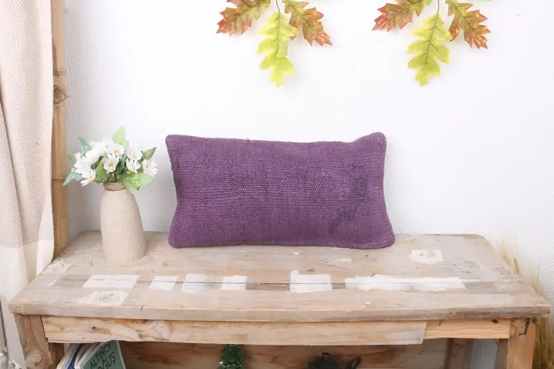 Ethnical Kilim Rug Pillow, 8x16 Purple Pillow, Antique Pillows, Vintage Kilim Throw Pillow, Cushion Case, Decorative Bolster Pillow Cover - 1