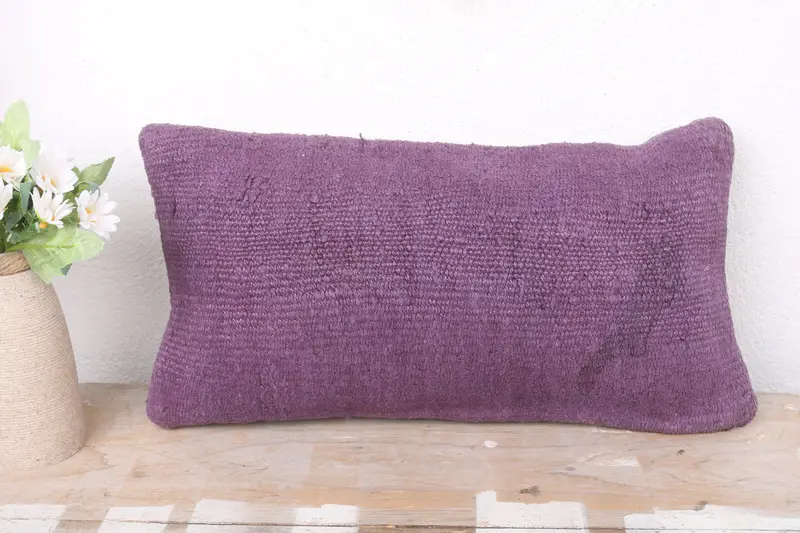 Ethnical Kilim Rug Pillow, 8x16 Purple Pillow, Antique Pillows, Vintage Kilim Throw Pillow, Cushion Case, Decorative Bolster Pillow Cover - 2