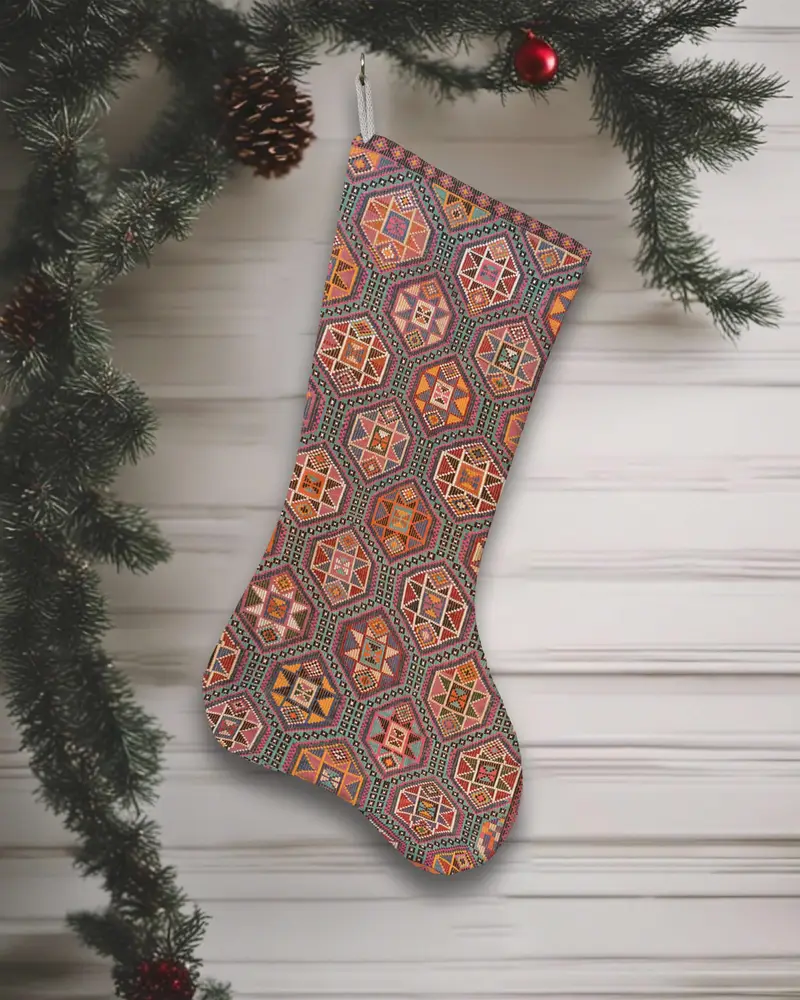 Şenlikli Gri ve Turuncu Noel Çorabı, 12 İnç Süs Dekoru