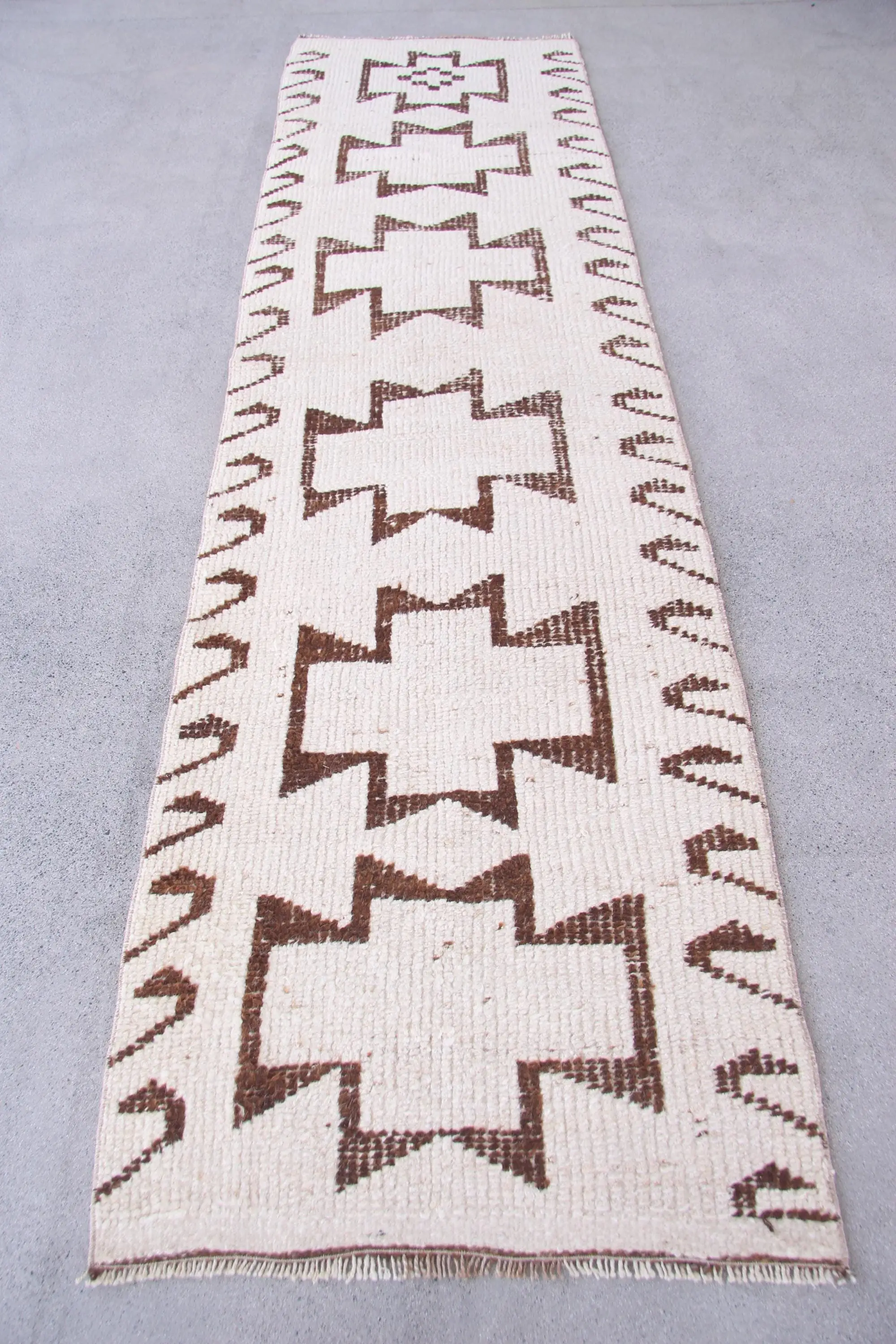 Turkish 2.8x10.7 ft Rug, Vintage Runner Rug, White Solid Rug - 1