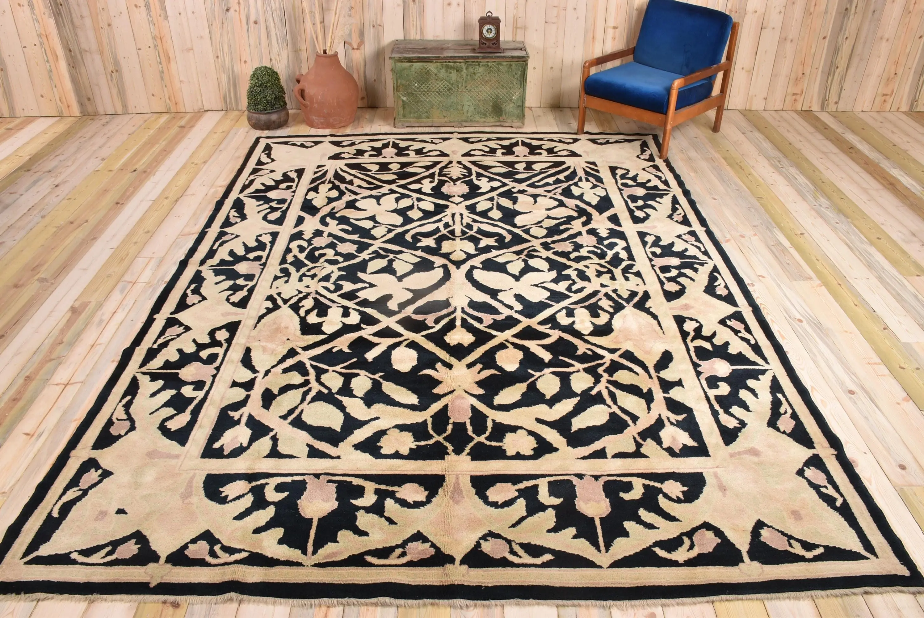 Türkischer Übergröße-Teppich, 8,8 x 11,8 Fuß großer Vintage-Teppich, schwarzer Wollteppich - 1