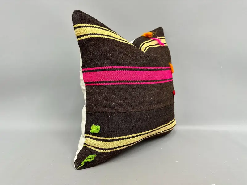 Chair Cushion Cover, Vintage Kilim Throw Pillow, Throw Kilim Pillow, Couch Cushion, Pillow Sham, Home Decor Pillow, 18x18 Brown Cushion Cover - 2