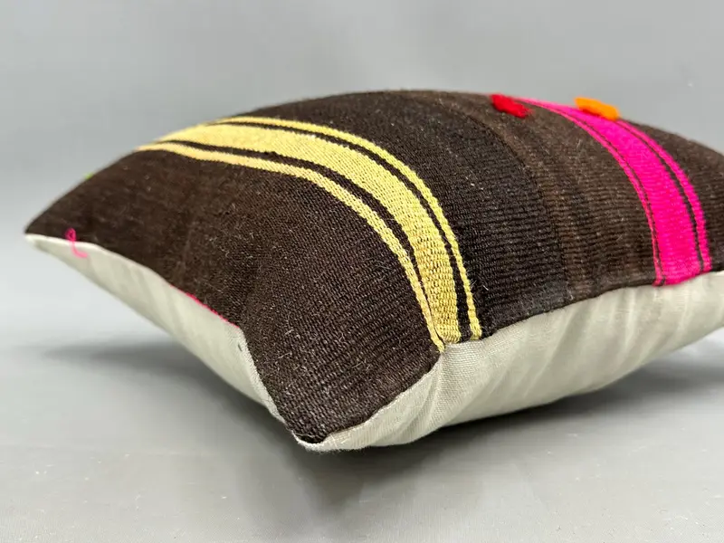Chair Cushion Cover, Vintage Kilim Throw Pillow, Throw Kilim Pillow, Couch Cushion, Pillow Sham, Home Decor Pillow, 18x18 Brown Cushion Cover - 6