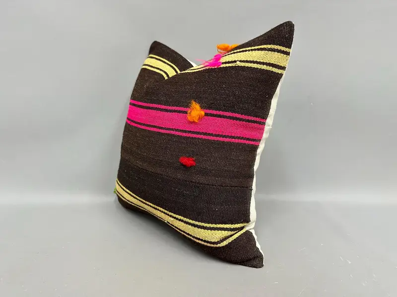 Chair Cushion Cover, Vintage Kilim Throw Pillow, Throw Kilim Pillow, Couch Cushion, Pillow Sham, Home Decor Pillow, 18x18 Brown Cushion Cover - 3