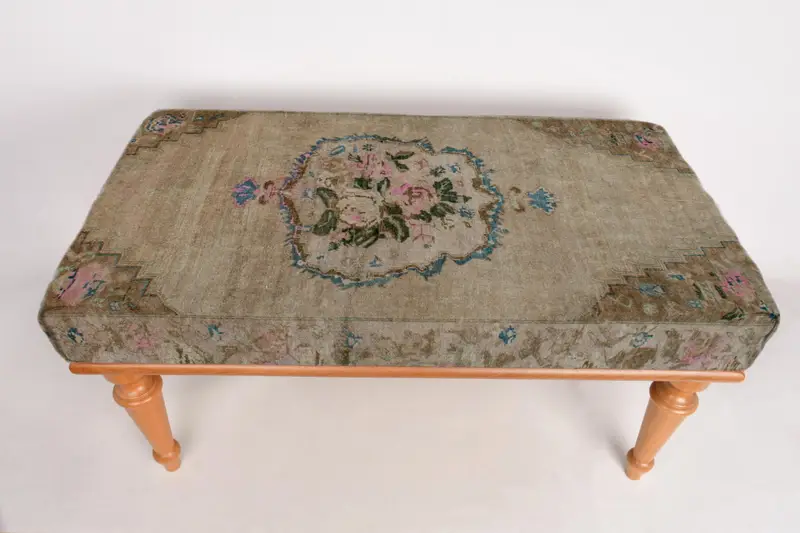 モジュール式グリーン & ブラウン ウール ブレンド オットマン、キリム風のソファ セット