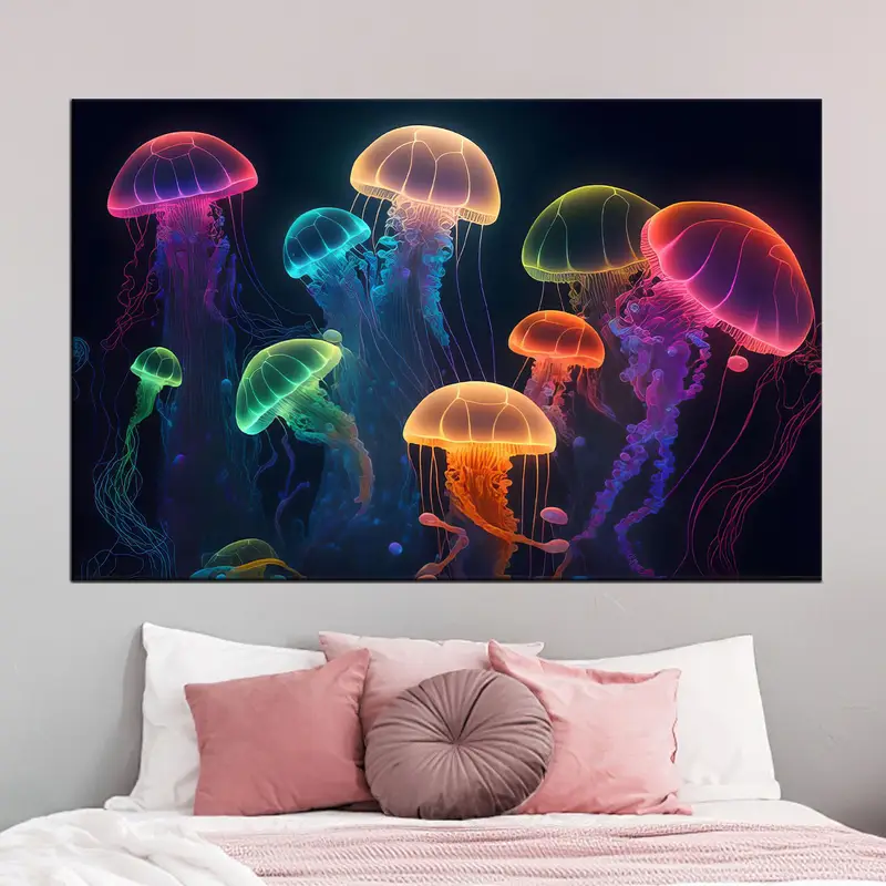 Surrealer Quallen-Glüh-Leinwanddruck: Künstlerische Heimdekoration
