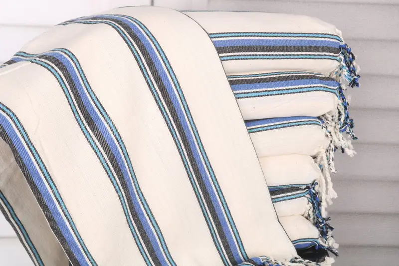 Gift For Him Turkish Towel Striped Sax Blue-Black, 38x71 Inches