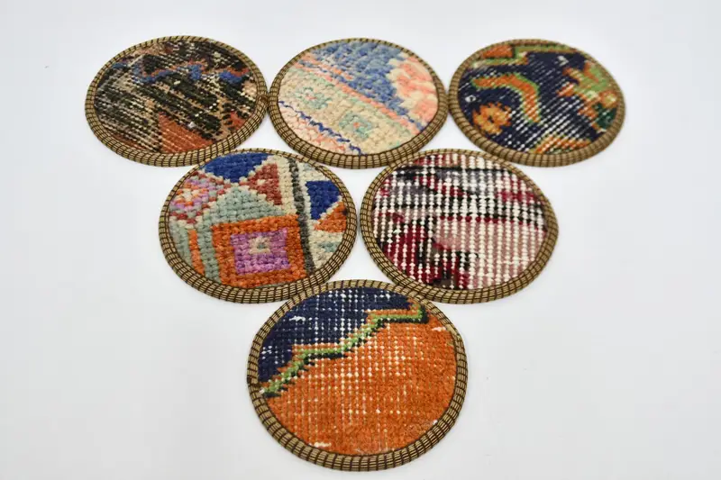Bohemian Round Coaster Set, Orange and Bronze Coasters