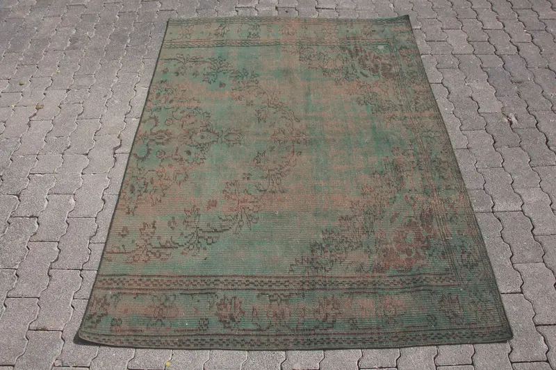 Grüner Patchwork-Teppich, 4,2 x 5,7 Fuß, elegantes Dekor