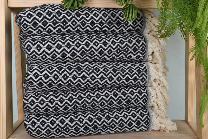 Custom Organic Cotton Towel, Black with Beige, 40x71 Inches