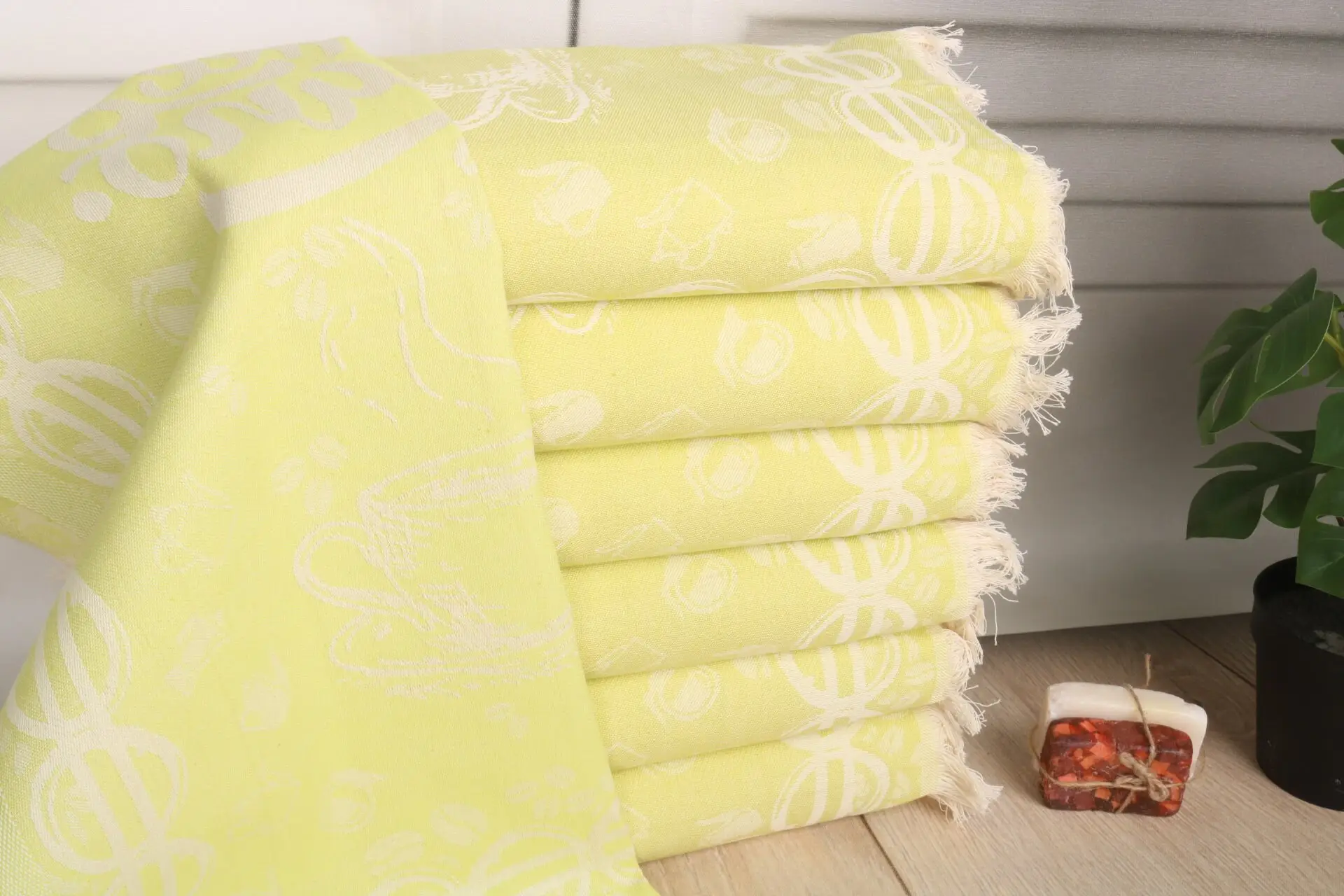 Monogram Hand Towel Coffee Patterned Pistachio Green, 20x28 Inches - 1