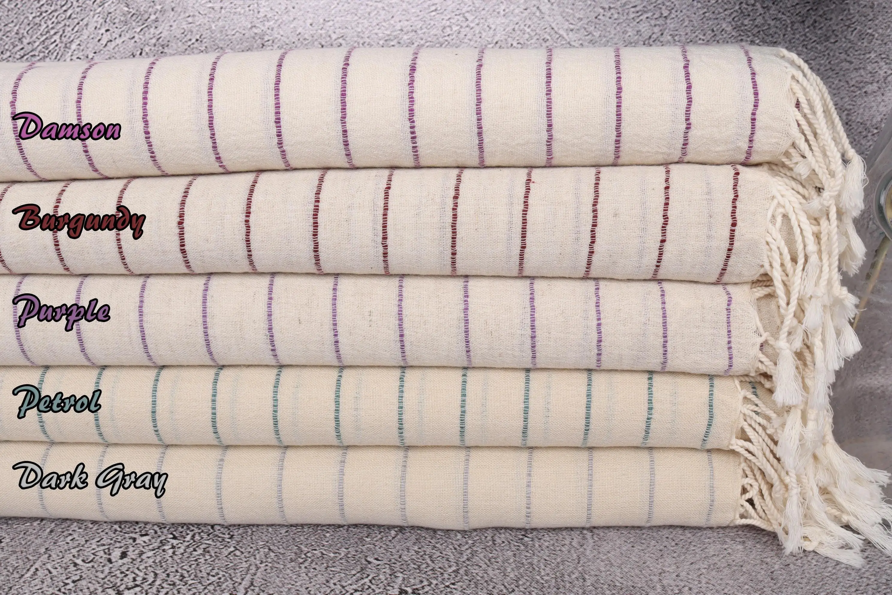 Wedding Favor Organic Cotton Striped Towel, Beige, 38x63 Inches - 1