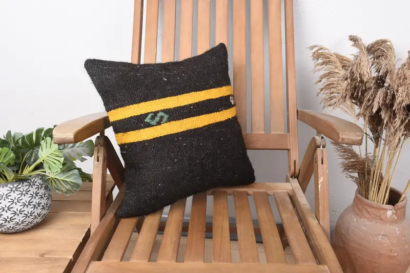 Seasonal Decor Throw Moroccan Pillow, 6x6 inch Striped Brown Cushion Cover - 1