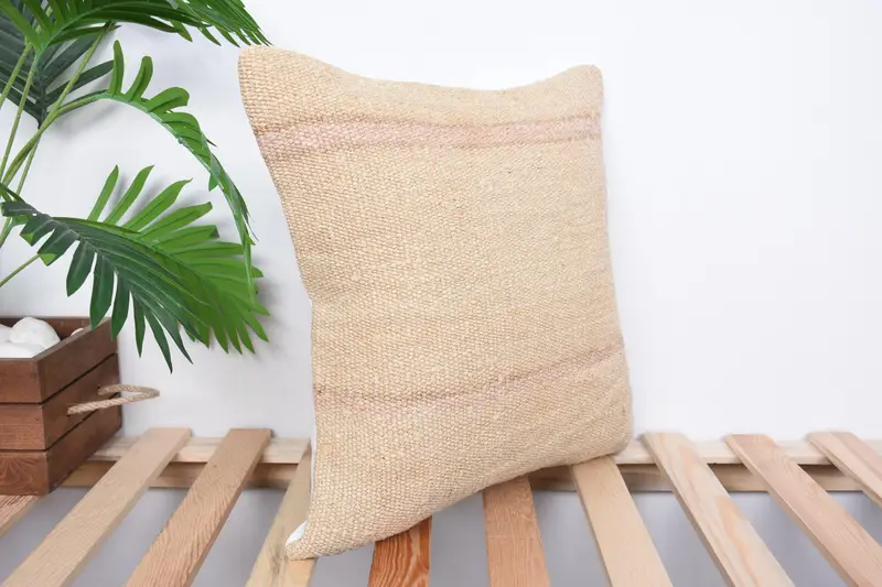 Vintage Pillow, Cushion Cover, Traditional Pillow Cover, Handmade Kilim Cushion, 16x16 Beige Cushion Case, Home Decor Pillow - 4