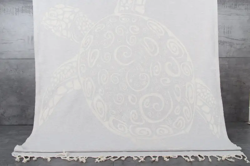 Personalized Turkish Beach Towel Light Gray Patterned, 40x71 Inches