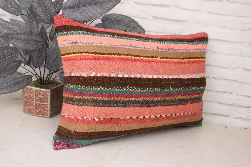 Kilim Cushion Sham, Pillow, 16x24 Pink Pillow Case, Ikat Cushion, Kilim Pillow Cover, Vintage Kilim Throw Pillow, Garden Cushion, Car Pillow Cover - 3