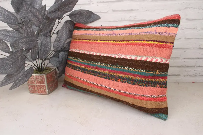 Kilim Cushion Sham, Pillow, 16x24 Pink Pillow Case, Ikat Cushion, Kilim Pillow Cover, Vintage Kilim Throw Pillow, Garden Cushion, Car Pillow Cover - 4