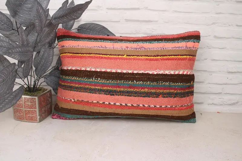 Kilim Cushion Sham, Pillow, 16x24 Pink Pillow Case, Ikat Cushion, Kilim Pillow Cover, Vintage Kilim Throw Pillow, Garden Cushion, Car Pillow Cover - 1