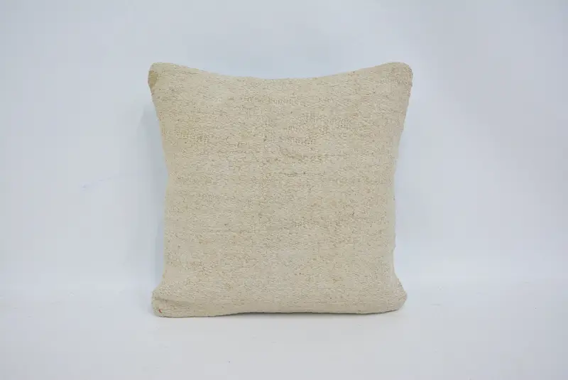 Turkish Pillow, Tribal Cushion Case, 14x14 Beige Pillow Case, Cushion, Kilim Pillow, Interior Designer Pillow, Retro Throw Pillow Cover - 1