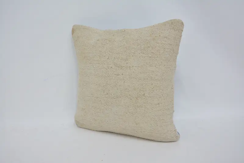 Turkish Pillow, Tribal Cushion Case, 14x14 Beige Pillow Case, Cushion, Kilim Pillow, Interior Designer Pillow, Retro Throw Pillow Cover - 4