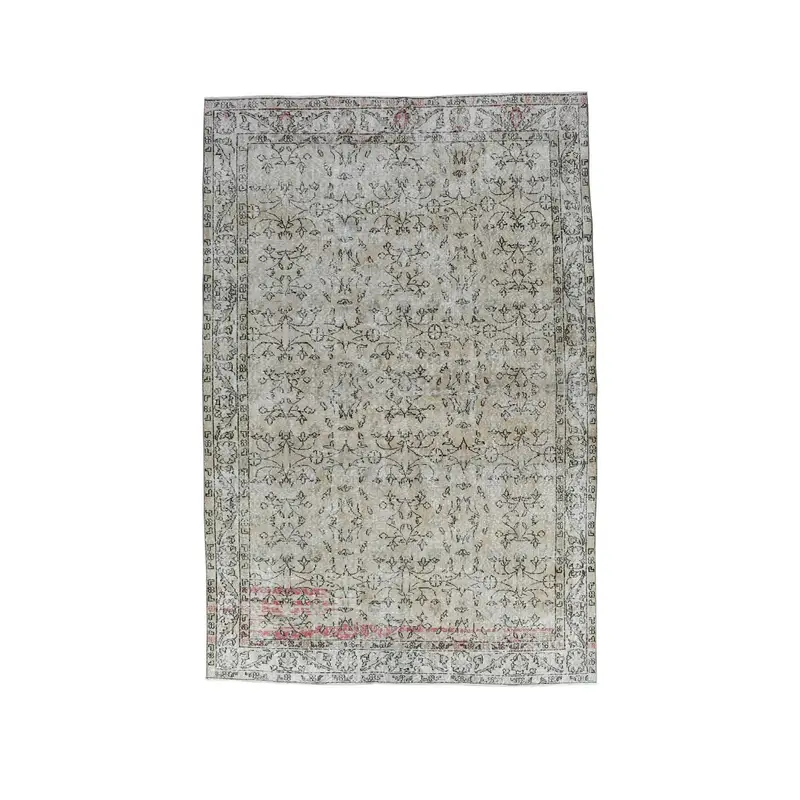 Turkish Vintage Oushak Rug 6.7x9.9 ft (203x303 cm), Gray Abstract Wool Rug - 1