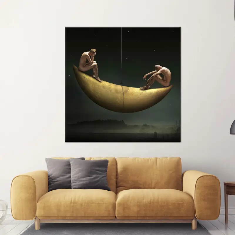 Büyüleyici Mehtaplı Soyut Kanvas Tablo: Kadın, Erkek, Çıplak Çift