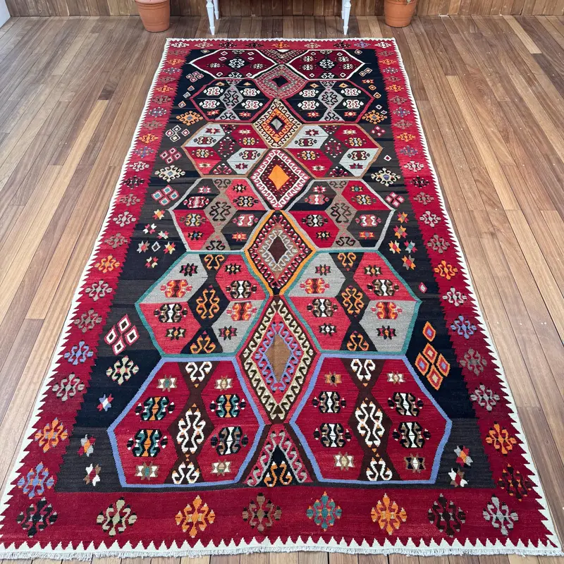 5,9x12,8 ft Teppich, türkischer Vintage Teppich, roter südwestlicher Wollteppich - 1