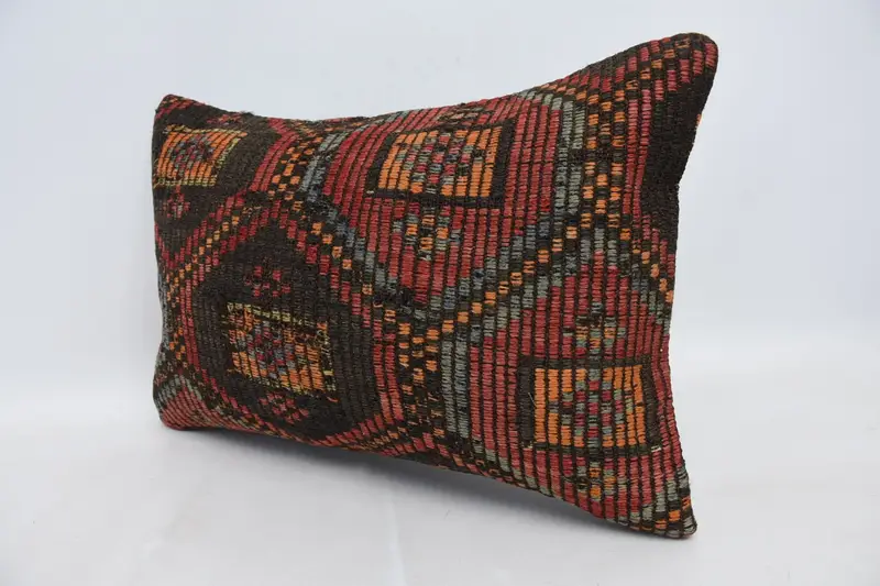 Vintage Kilim Throw Pillow, Aesthetic Pillow Cover, Kilim Pillow, Pillow Cover, Nomadic Pillow, 16x24 Brown Cushion, Interior Designer Pillow - 4