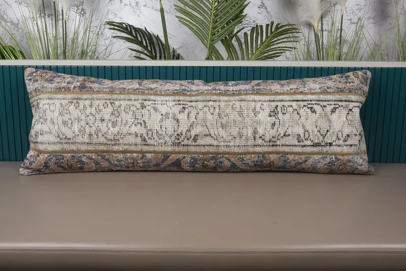 Beige & Bronze Patchwork-Wurfkissen, handgefertigtes besticktes Rechteckkissen