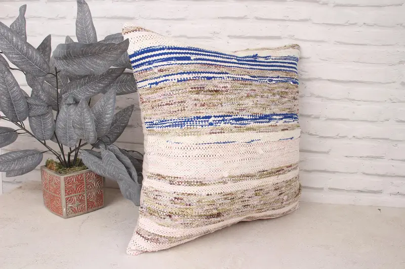Kilim Pillow Cover, Boho Pillow Sham Cover, Southwestern Pillow Cover, Pillow Sham, Turkish Kilim Pillow, 20x20 Blue Cushion Case - 3
