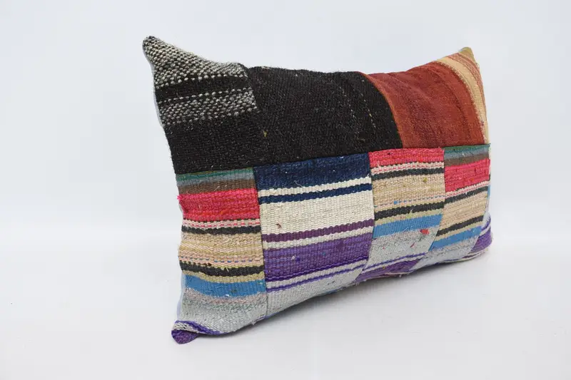 Pillow Case, Patio Cushion, Pillow for Couch, Handwoven Cushion Case, 16x24 Blue Cushion Case, Pillow for Sofa, Retro Throw Pillow Case, Boho Pillow - 3