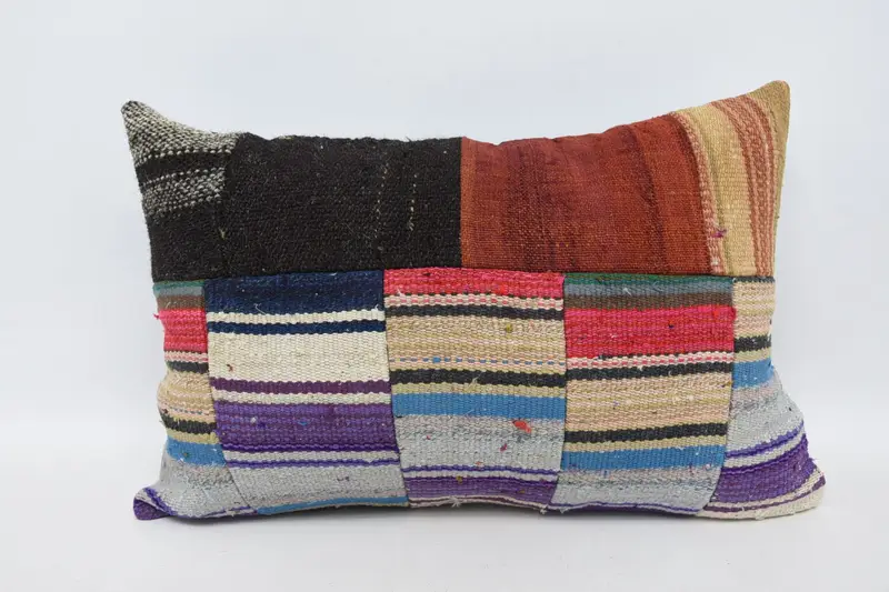 Pillow Case, Patio Cushion, Pillow for Couch, Handwoven Cushion Case, 16x24 Blue Cushion Case, Pillow for Sofa, Retro Throw Pillow Case, Boho Pillow - 1