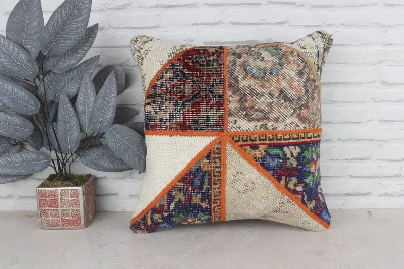 20x20 Red Pillow, Gift Pillow, Ethnical Kilim Rug Pillow, Ottoman Pillow Cover, Pastel Pillow Cover, Antique Pillows, Pillow - 1