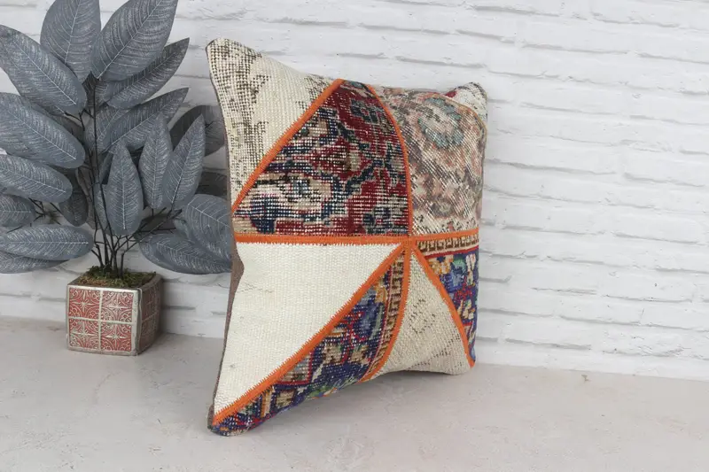 20x20 Red Pillow, Gift Pillow, Ethnical Kilim Rug Pillow, Ottoman Pillow Cover, Pastel Pillow Cover, Antique Pillows, Pillow - 4