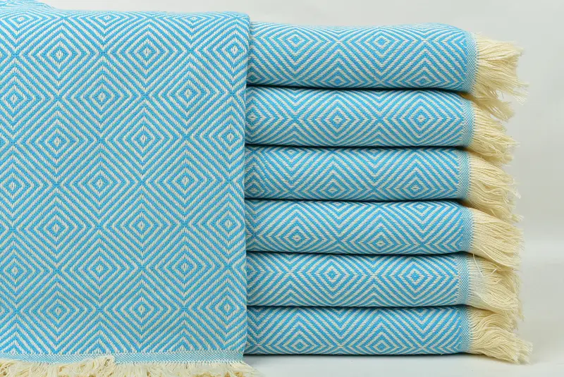 Customized Turkish Hand Towel, Turquoise with Diamond Pattern, 20x28 Inches