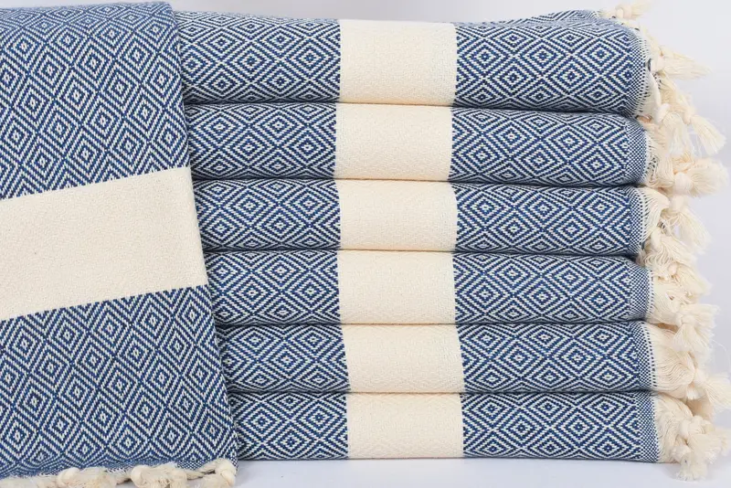 Navy Diamond Dish Towel Turkish Cotton, 36x20 Inches