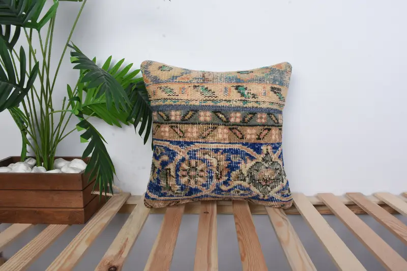 Turkish Pillow, Oriental Pillow Sham, 16x16 Blue Pillow Sham, Home Decor Pillow, Pillow for Sofa, Wholesale Pillow, Cushion, Retro Throw Pillow Case - 1