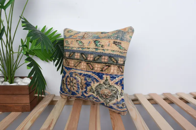 Turkish Pillow, Oriental Pillow Sham, 16x16 Blue Pillow Sham, Home Decor Pillow, Pillow for Sofa, Wholesale Pillow, Cushion, Retro Throw Pillow Case - 5