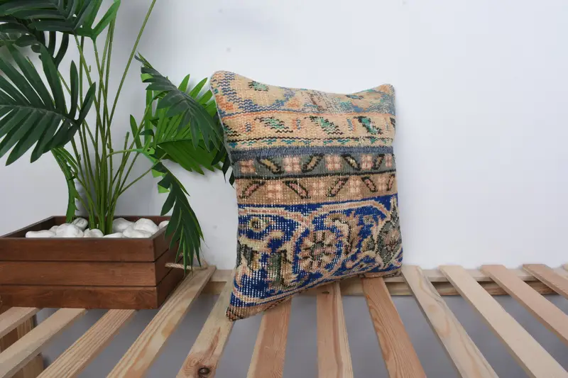 Turkish Pillow, Oriental Pillow Sham, 16x16 Blue Pillow Sham, Home Decor Pillow, Pillow for Sofa, Wholesale Pillow, Cushion, Retro Throw Pillow Case - 4