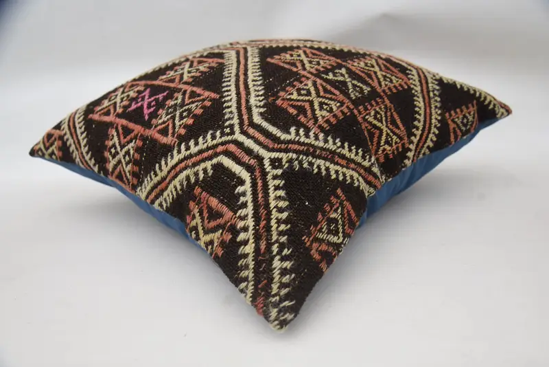 Ethnical Kilim Rug Pillow, Cushion, Interior Designer Pillow, Boho Pillow, Patio Pillow Cover, Ethnic Throw Pillow Sham, 24x24 Brown Pillow Cover - 6