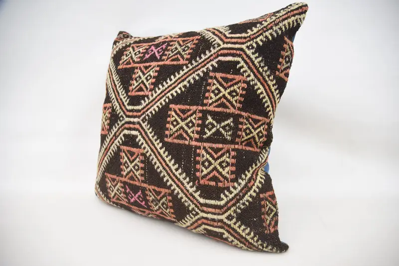 Ethnical Kilim Rug Pillow, Cushion, Interior Designer Pillow, Boho Pillow, Patio Pillow Cover, Ethnic Throw Pillow Sham, 24x24 Brown Pillow Cover - 3