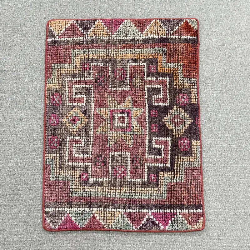 1.9x2.7 ft Small Vintage Rug, Turkish Rug, Red Brown Ikat Wool Rug - 1